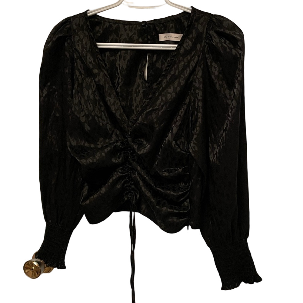Mustard Seed Ruched Black Long Sleeve Top Size Medium